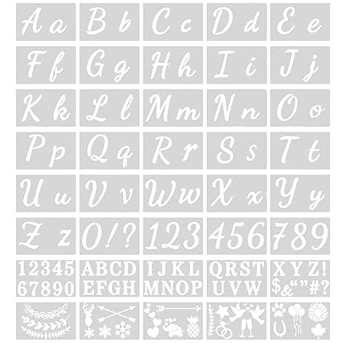Image of 40 Pcs Letter Stencils, 128 Designs Number and Letter Alphabet Artistic Drafting Drawing Templates Stencil Set, Reusable Plastic Lettering Number Stencils for Spraying Painting Drawing