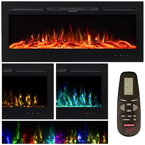 Image of NETTA 50 Inch Electric Fireplace Inset Recessed, 128cm Wall Mountable Heater with Remote Control, 2 Heat Power Settings, Adjustable Temperature, Hourly and Weekly Timer