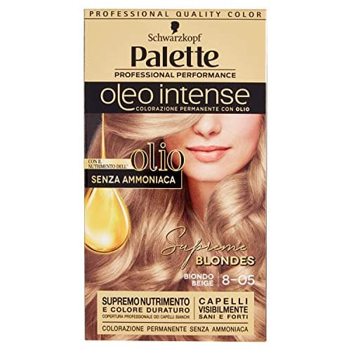 Image of Schwarzkopf Professional Performance Oleo Intense Palette, Permanent Hair Colour with Oil, No More Hair, White Hair Cover, Tone 8-05, Beige Blonde