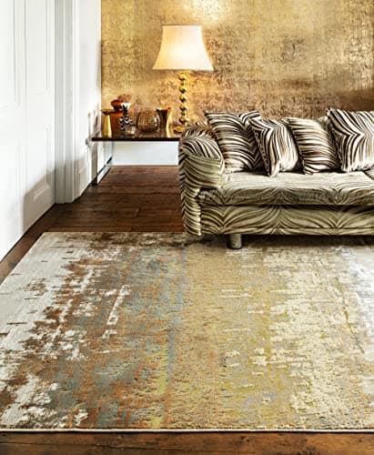 Image of Lord of Rugs Aurora AU01 Dune Rug for Living Room Bedroom Modern Abstract Silky High Shine Yellow Gold Rug Large 160x230 cm (5'3"x7'7")