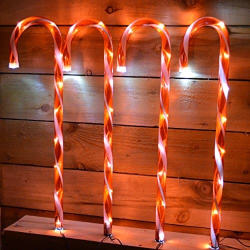 Image of Premier LED Candy Cane Christmas Pathway Lights Set of 4, Silver, 12
