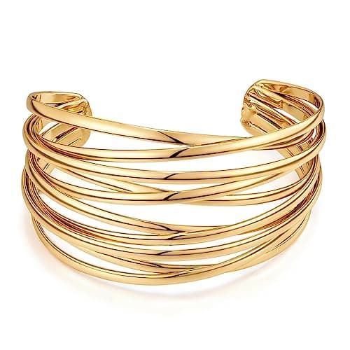 Image of ENSKEFEN Gold Cuff Bracelets for Women Twisted Multi-layer Cross Wire Bracelet Chunky Cuff Bracelet Wide Gold Open Bangles Bracelets