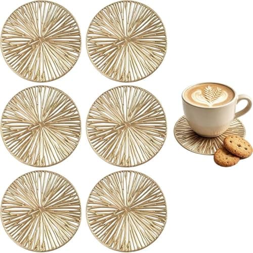 Image of 6 Pcs Stylish Coasters Set, Gold PVC Coasters, Gold Small Drink Coaster, Reusable Cup Coaster for Garden Tables and Patio Use, Decor Tabletop Protection (10cm)
