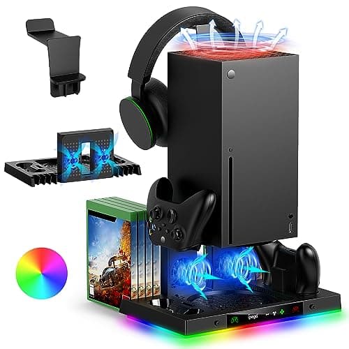 Image of FYOUNG Upgraded Cooling Fan Stand & Dual Charging Dock for Xbox Series X Console & Controller, XSX Accessories with 15 RGB Lights, Cooler & Charger System with Headset Hanger & 8 Game disc slot