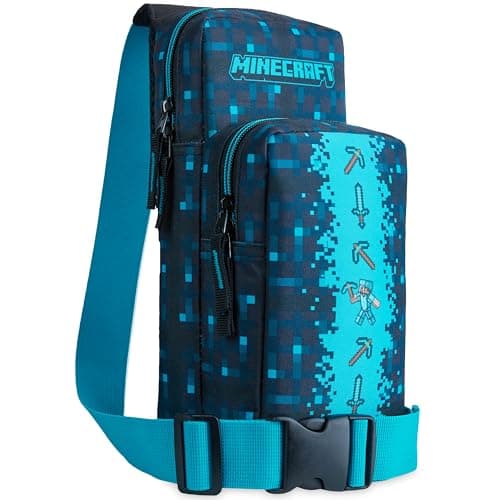 Image of Minecraft Crossbody Bag for Boys Teens Creeper Sling Bag with Compartments Adjustable Strap Chest Bag for Travel Holidays Ideal for Phone Wallets Gamer Gifts (Blue)