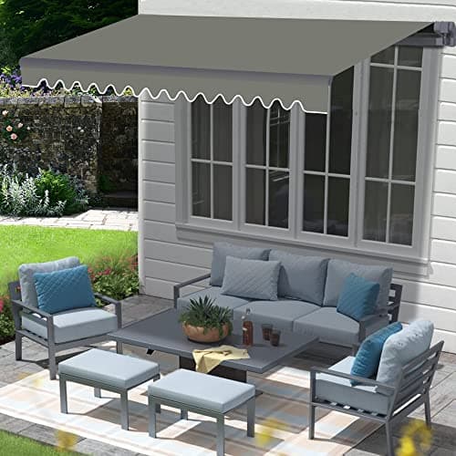 Image of Green Bay Retractable 3m x 2.5m Awning DIY Patio Awning Garden Canopy Outdoor Sun Shade Shelter with Fittings and Crank Handle - Grey