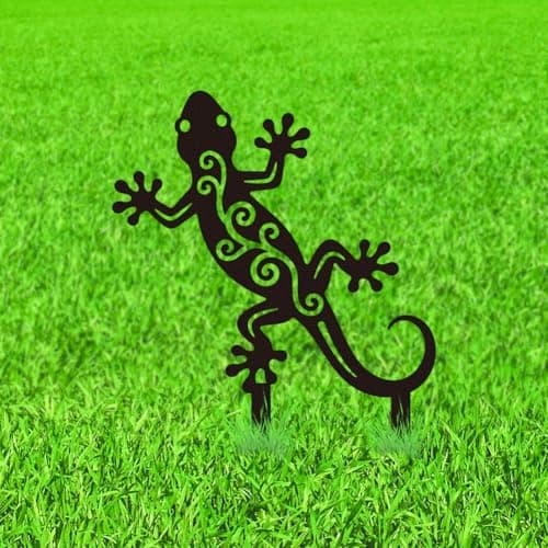 Image of WADORN Gecko Metal Decorative Garden Stakes, Black Gecko Outdoor Statues Silhouette Funny Geckos Animals Lover Gifts Stakes Silhouette Ornaments for Yard Art Garden Patio Backyard Lawn Decors