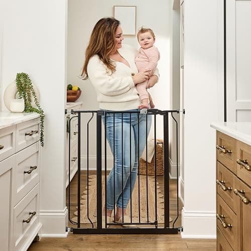 Image of Regalo Safety 91.4cm Extra Tall Baby Gate for Doorways & Bottom of Stairs, Fits Openings 73.6-90cm (Extension Included), Pressure Mounted for Babies, Toddlers & Pets