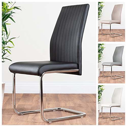 Image of Furniturebox UK 2x Lorenzo Chrome Deep Foam Black Faux Leather Dining Chair Seats Metal High Shine Chrome Cantilever Legs L-shaped Legs