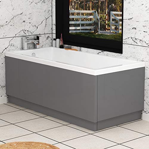 Image of Turin Indigo Grey Gloss Wooden MDF Front Side & End Bath Panel Set with Adjustable Plinth - 1700 and 750mm
