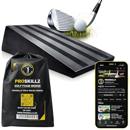 Image of PROSKILLZ UK PRO Golf Strike Wedge Training Aid – Golf Swing Trainer for Attack Angle, Club Path Control, Ball-First Contact & Fade/Draw Practice for Irons & Driver, Tutorial Videos Included