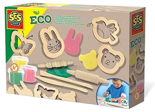 Image of SES Creative Eco Dough Set with Wooden Tools – Natural Modelling Clay Kit for Kids Age 3+, Sustainable Arts & Crafts Play for Boys & Girls