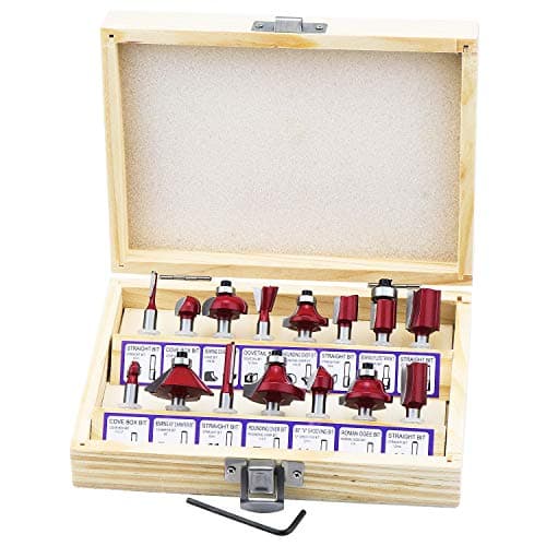 Image of HSEAMALL 15 PCS Router Bits 1/4 shank for Palm Router Tool 6.35mm Tungsten Carbide Tipped Router Bit Set Wood Milling Saw Cutter