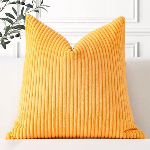 Image of Artscope Cozy Striped Corduroy Cushion Cover 60x60cm Super Soft Decorative Square Throw Pillow Covers Case for Sofa Couch Bedroom Car Decor 24 x 24 Inches, Yellow