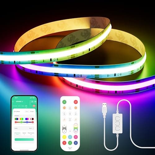 Image of PAUTIX USB RGB Smart IC COB LED Strip 3m, 5V 1800LEDs Colour-Changing Pixel Addressable RGB LED Tape Work for Alexa/Google Assistant,RF Remote for TV Cabinet Mirror Scooter DIY Christmas Party Decor