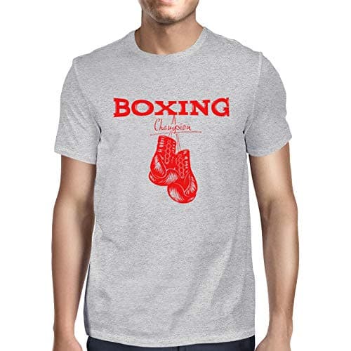 Image of 1Tee Mens Boxing Champion with Vintage Boxing Gloves T-Shirt Heather Grey Large
