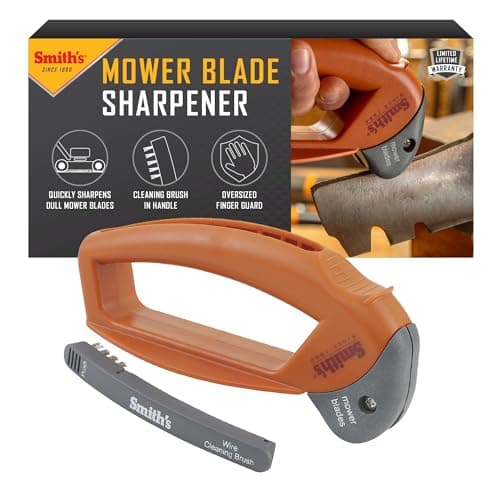 Image of Smith’s 50603 Handheld Lawn Mower Blade Sharpener - Oversized Handle & Large Safety Guard - Durable Plastic - Easy to Use - Wire Cleaning Brush - Preset Carbide Blade - Gardening Lawn Care Tools