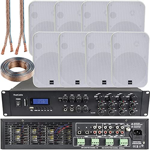 Image of Loops 800W Bluetooth Sound System 8x 200W White Wall Speaker 4 Zone Matrix Amplifier