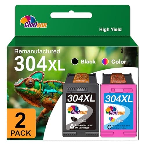 Image of 304XL Ink Cartridges Black and Colour Remanufactured for HP Envy 5000 5010 5020 5030 5032 5050 DeskJet 3760 2600 2620 2632 2630 3700 3730 3762 2622 2622 3764 (1 Black, 1 Tri-colour)