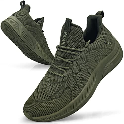 Image of Feethit Trainers Men Running Shoes Tennis Sports Training Walking Gym Athletic Fitness Sneakers Trainers for Men Breathable Lightweight Comfortable Outdoor Flat Shoes for Jogging Green UK11