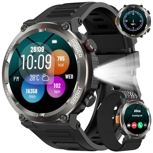 Image of Baolubao Military Smart Watch for Men(Answer/Make Calls),Outdoor Smartwatch with 100 Days Battery/LED Flashlight/Compass/Heart Rate/SpO2/Sleep Monitor, Waterproof Fitness Watch for iPhone/Android