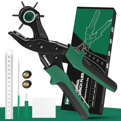 Image of Professional Leather Hole Punch Plier - Tonmifr Heavy Duty 6 Sizes Belt & Watch Band Hole Puncher Tool, Leather Craft Tool for Belts, Handbags, Straps, Precision Ground Punches with Non-Slip Grips