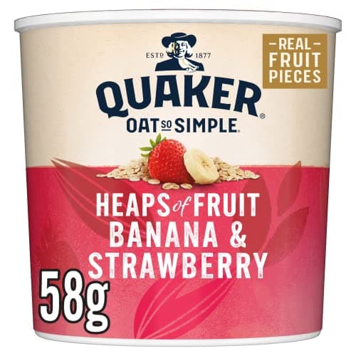 Image of Quaker Oat So Simple Heaps of Fruit Banana and Strawberry Flavour Porridge Pot 58 g (Pack of 8)