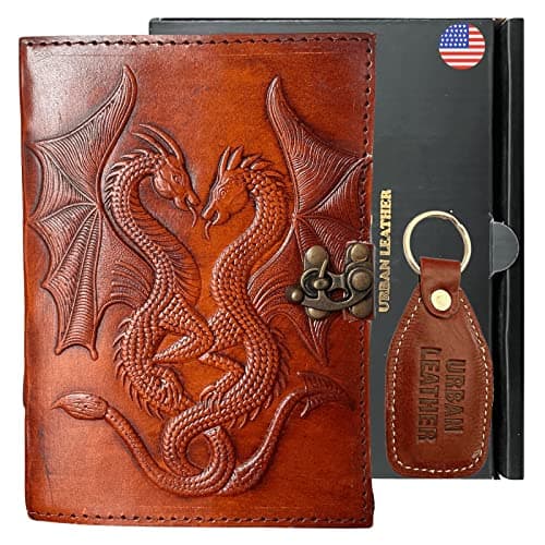 Image of Double Dragon Embossed Handmade Vintage Leather Bound Journal for Men Women, Artist Christmas Sketchbook Diary Gift Writing Notebook, Blank Unlined Paper