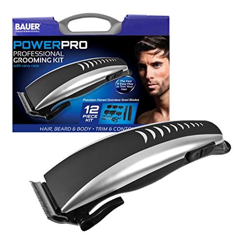 Image of Bauer 38790 PowerPro Professional Grooming Kit | Men's Hair Clippers | 12 Piece Accessory Set | Mains Powered | Hard Carry Case