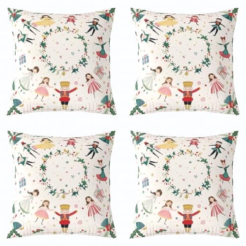 Image of Homemissing Green Nutcracker Throw Pillow Covers 40x40cm Set of 4 Soft for Kids Princess Dancing Throw Pillowcases Merry Christmas Xmas Theme Pillow Cases Cushion Covers Room Decor Berry Cushion Cases