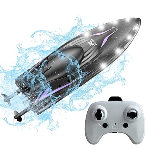 Image of OBEST Remote Control Boat, 2.4 GHz RC Boat Submarine Water Toy with LED Lights, 20+ mph Racing Boats, Speedboat Water Toy Gifts Birthday Gift for Outdoor Pool Lake Pond Gift