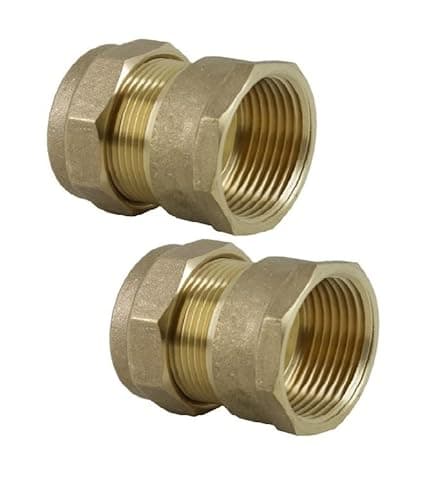 Image of UKDD® 15mm Compression by 1/2" BSP Brass Female Iron Coupler (Pair), 15mm x 1/2" Adaptors Straight