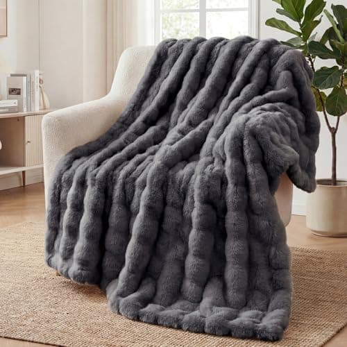 Image of SHANNA Soft Warm Rabbit Plush Fleece Blankets Thick 1000 GSM Throws for Sofa Large Fluffy Versatile Blanket Bed Throw for Bedroom, Couch, Travel, Kids, Camping (Dark Grey, 160 * 200cm)