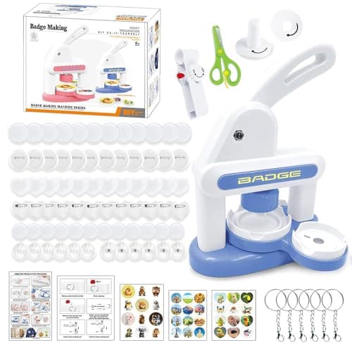 Image of KBIBCK Button Maker Machine, 35mm and 55mm Badge Punch Press Kit, Badge Making Kit for Kids with 72 Pcs Button Parts and 3 Stickers, Badge Machine with Circle Cutter for Party, Events, Gifts (Blue)