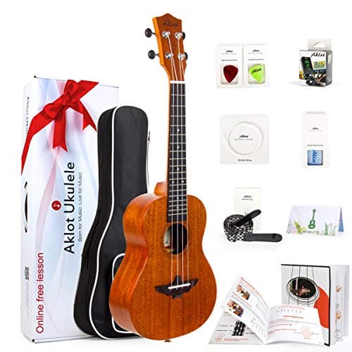 Image of Aklot Tenor Ukulele Solid Mahogany Ukelele 26" Ukele Starter Kit with Online Courses for Professional Beginner with Bag Picks Tuner Strap String Cleaning Cloth Instruction Book Hard Carton Box