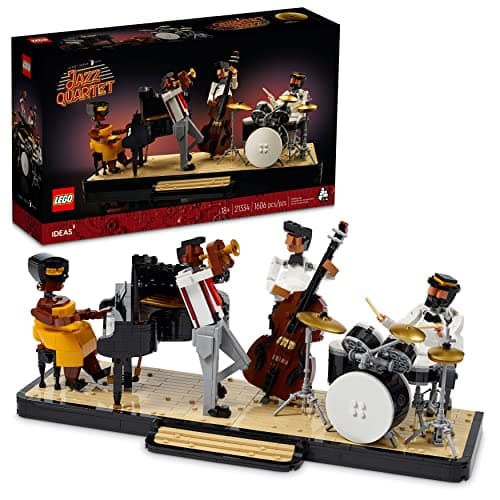 Image of LEGO Ideas Jazz Quartet 21334, Set for Adults, Gift for Music Lovers with Band Figures and 4 Instruments: Piano, Double Bass, Trumpet & a Drum Kit, Brown