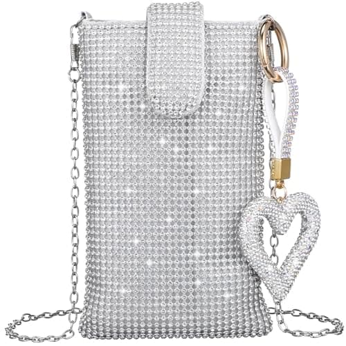 Image of VALICLUD Women Crossbody Bag Silver Small Phone Purse Lightweight Shoulder Bag with Heart Keychain for Travel Daily Use