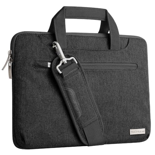 Image of TECHGEAR Case for 11" - 12.3" Laptops, Portable Multi-functional Laptop Case with Adjustable Shoulder Strap, Luggage Strap & Suppressible Handles, Portable Sleeve Organiser Case Cover + Pockets BLACK