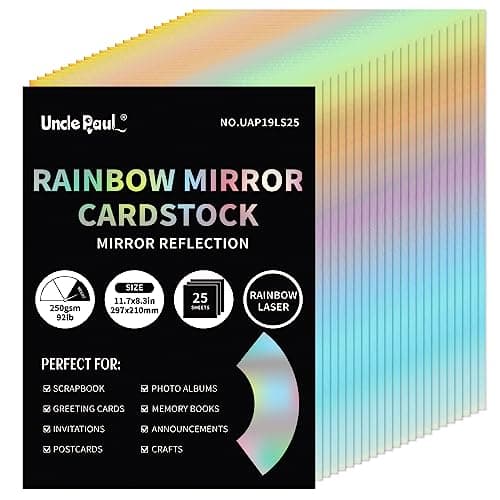 Image of A4 Rainbow Mirror Cardstock Paper, 25 Sheets 250gsm/92Ib Metallic Reflective Paper for Crafts, Color Laser Cardstock for Birthday Wedding Party Decoration UAP19LS25