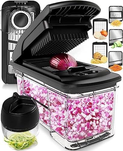 Image of Fullstar All-in-1 Vegetable Chopper and Mandoline Slicer for Kitchen - Cheese Grater, French Fry Cutter, Cheese Slicer - Bonus Handheld Spiralizer Included (6 in 1, Stainless Steel)