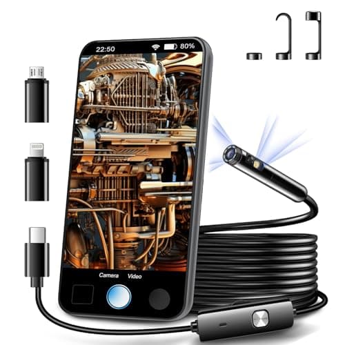 Image of [Dual Lens] Endoscope Inspection Camera by AURTEC, Dual HD Lens, IP68 Waterproof, 11.5FT/3.5M Semi-Rigid Cable, Borescope Camera with LED Lights, Compatible with Android and iOS Devices