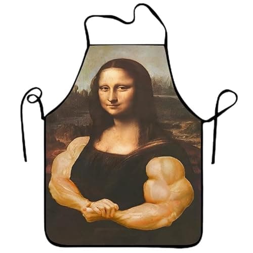 Image of 1 Piece Mona Lisa Sleeveless Kitchen Apron with Muscle Print, 60 x 80 cm, Polyester – Funny Apron for Parties, Barbecues and Original Gifts