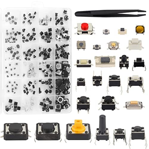Image of 250Pcs Micro Switch Tactile Button Tactile Push Button Switch Micro Momentary Tact Assortment Kit Micro Switch Button Assortment with a Tweezer for Car Remote Control Key (25 Values)
