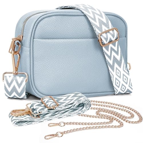 Image of TIAASTAP Crossbody Bags for Women - Leather Handbags & Shoulder Bags Ladies Camera Cross Body Bag with Adjustable Wide Strap and Chain for Travel Shopping Work (Blue)