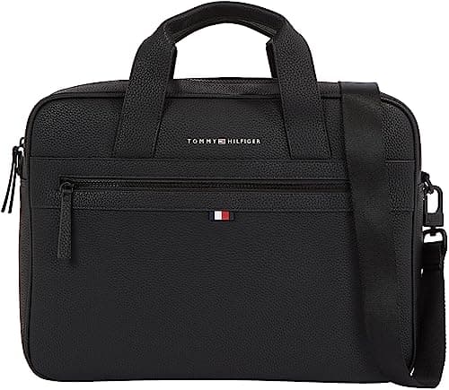 Image of Tommy Hilfiger Men’s Essential PU 14 Inch Laptop Bag, Black (Black), One Size