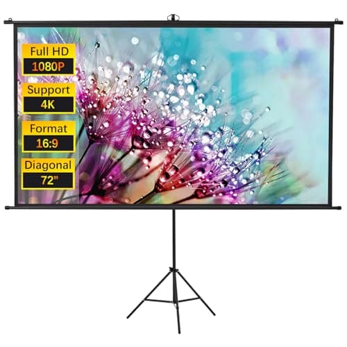 Image of INMOZATA 72 inch Projector Screen and Stand/Wall/Ceiling Projection Screen Outdoor Indoor with 16:9 Ratio Matte White Screen & Ambient Light Rejecting Movie Screen for Garden Camping Home Theater