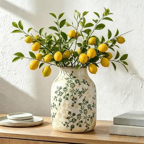 Image of Green and Beige Antique Vase - 8 Inch Ceramic Vases for Flowers Rustic Decorative Vases for Minimalist Modern Home Decor, Living Room, Bookshelf, Office, Entryway, Chinoiserie Decor, Tuscan Decor