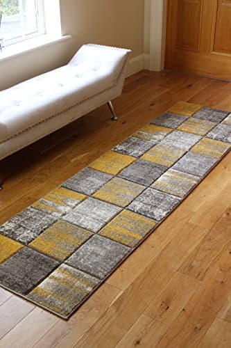 Image of Vienna Modern Small Extra Large Mustard Ochre Yellow Silver Marble Quality Thick Floor Long Carpet Runner Rugs (66x230cm (Runner))