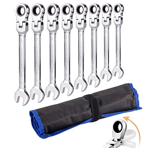 Image of Qnkaa Flexible Ratchet Wrench Set 8pcs 9-17mm Spanner Gear Ring Ratcheting Combination Flexi Wrenches Kit Metric Flex Head