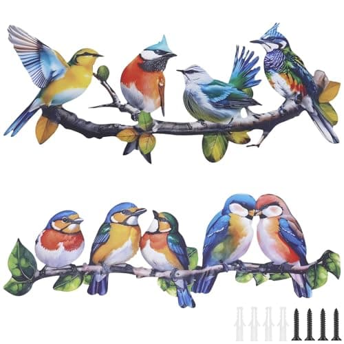 Image of HurLuksi 2Pcs Metal Bird Wall Decor, Hummingbird Outdoor Wall Art Vivid Birds on Branch Silhouette Decorations Suitable for Porch Fence Garden Patio Living Room